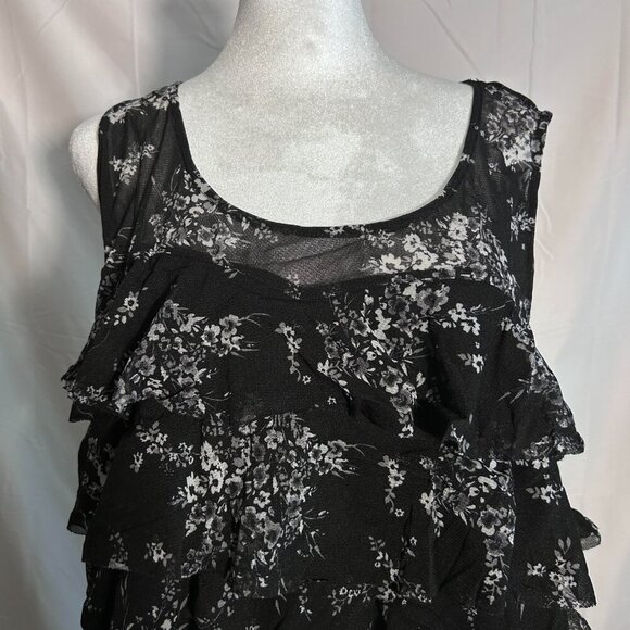 Apt 9 Sleeveless Ruffled Blouse Black and Gray 1X - Picture 2 of 6